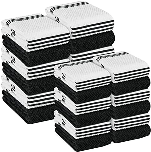 Oakias Fekete konyharuhák, valamint Dishcloths Készlet, 16 x 26 Hüvelyk 12 x 12 Hüvelyk, Készlet 24 Bundle Pack, Ömlesztett