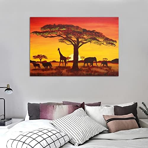 LMX Naplemente Afrikai Szavanna Alkonyat Safari Állatok Zsiráf, Elefánt, Bölény Vászon Művészet Plakát meg a Fal Art