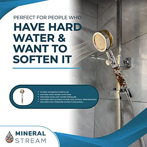 MineralStream TurboFan Magas Nyomás Kézi zuhanyfej Ásványi Kövek Szűrés | Tökéletes a Száraz, sérült Haj & Bőr | 360