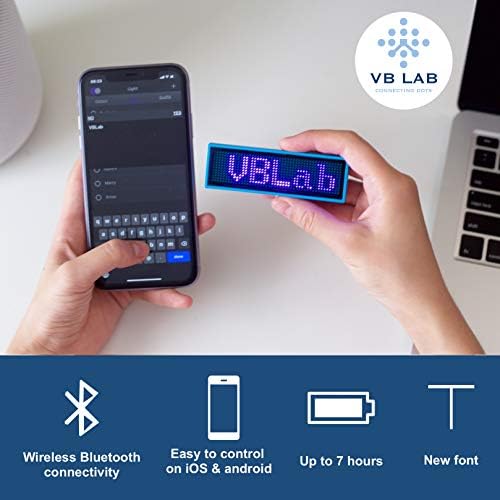 VBLab Továbbfejlesztett Vezeték nélküli Bluetooth LED Neve Jelvény Újratölthető névtábla (Kék 2 Csomag)
