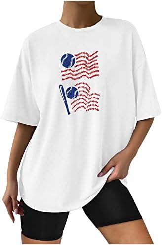 PANOEGSN Női Túlméretezett póló Függetlenség Napja Alkalmi Ing Y2K Aranyos Grafikus Póló USA Zászló Rövid Ujjú Baseball