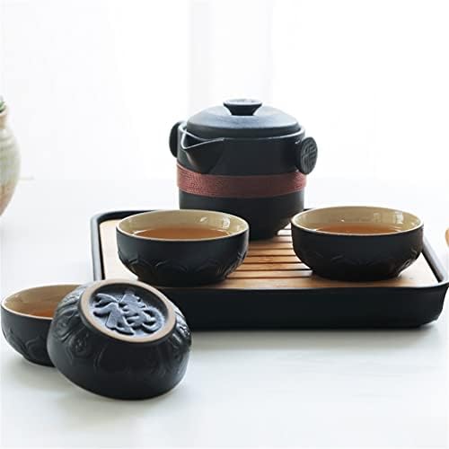 XWOZYDR Textúra Fekete Kerámia 1 teáskannában & 2 Csésze Tea Kínai Tea Szett Utazási Hordozható Csésze Kávé&Pot kung-fu