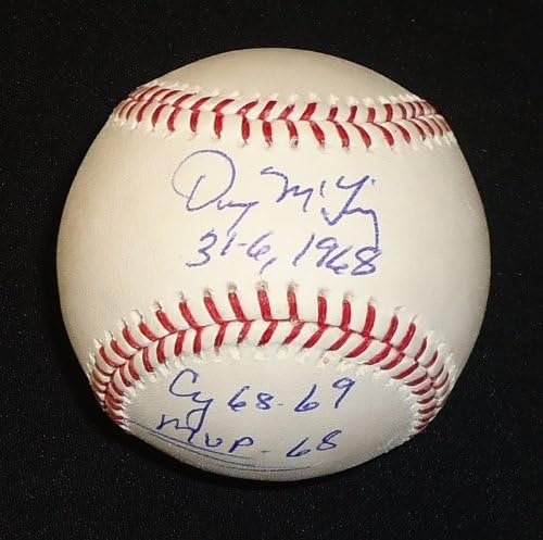 Denny McLain Dedikált Baseball - Hivatalos Major League Labdát w/ 31-6, 1968, Cy - 68/69, MVP - 68