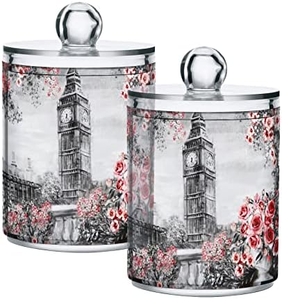 London Város Tájkép Virág Rózsa Levél Big Ben 2 Csomag Vatta Labdát Jogosultja Szervező Adagoló Műanyag Patikus Üvegek