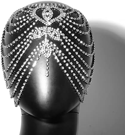 A nők Crytsal Fejét Lánc Ezüst Kap Headpieces ,1920-as Párt Strasszos Fiatalos Póthaj Ékszerek Gatsby Haj Tartozékok