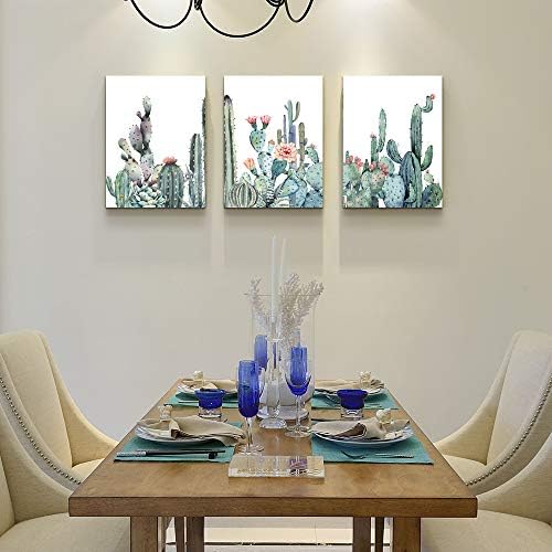 Vászon Wall Art a hálószoba, nappali, Vászon Nyomatok Mű fürdőszoba Fali Dekoráció Zöld növények, kaktusz virág akvarell