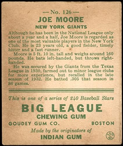 1933 Goudey 126 Joe Moore New York Giants (Baseball Kártya) VG Óriások