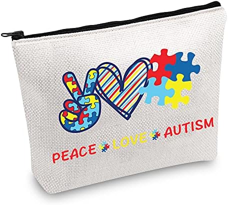 JXGZSO Autizmus Tudatosság Ajándék, Béke, Szerelem Autizmus Puzzle Smink Táska Autizmus Tudatosság Hónap Ajándék