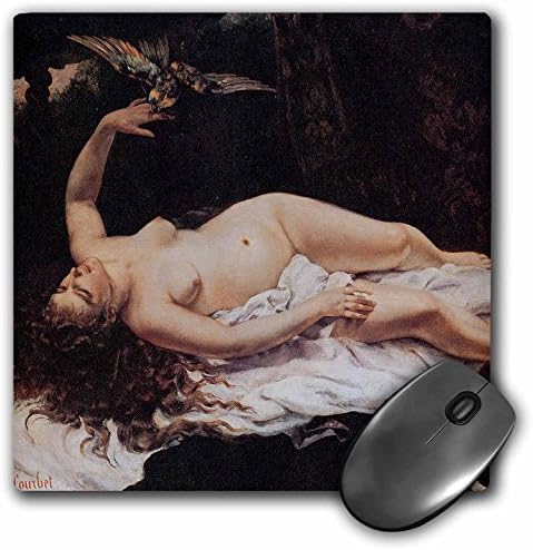 3dRose 8 x 8 x 0,25 Hüvelyk egérpad, Nő a Papagáj Gustave Courbet (mp_127971_1)